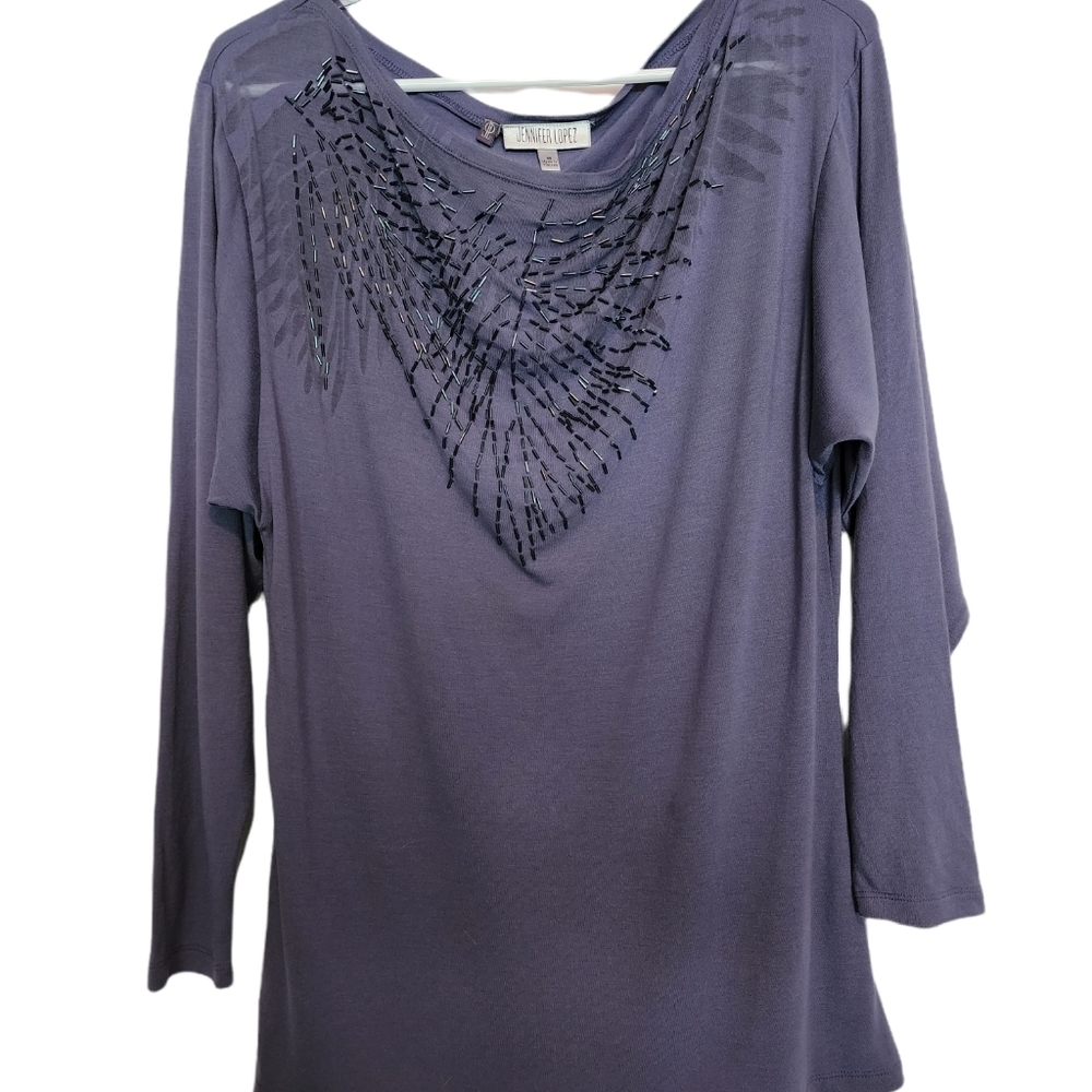 Jennifer Lopez purple beaded dolman sleeve top SZ Med